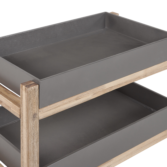 Comodino Aperto a 2 Ripiani in Legno d'Acacia e Cemento Grigio