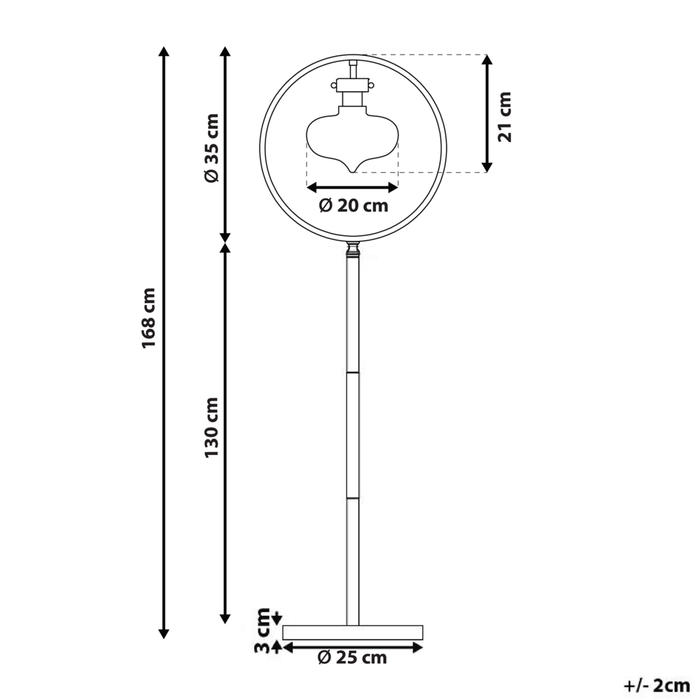 Lampada da terra in metallo dorato 165 cm rotondo aperto con paralume geometrico a bulbo nudo