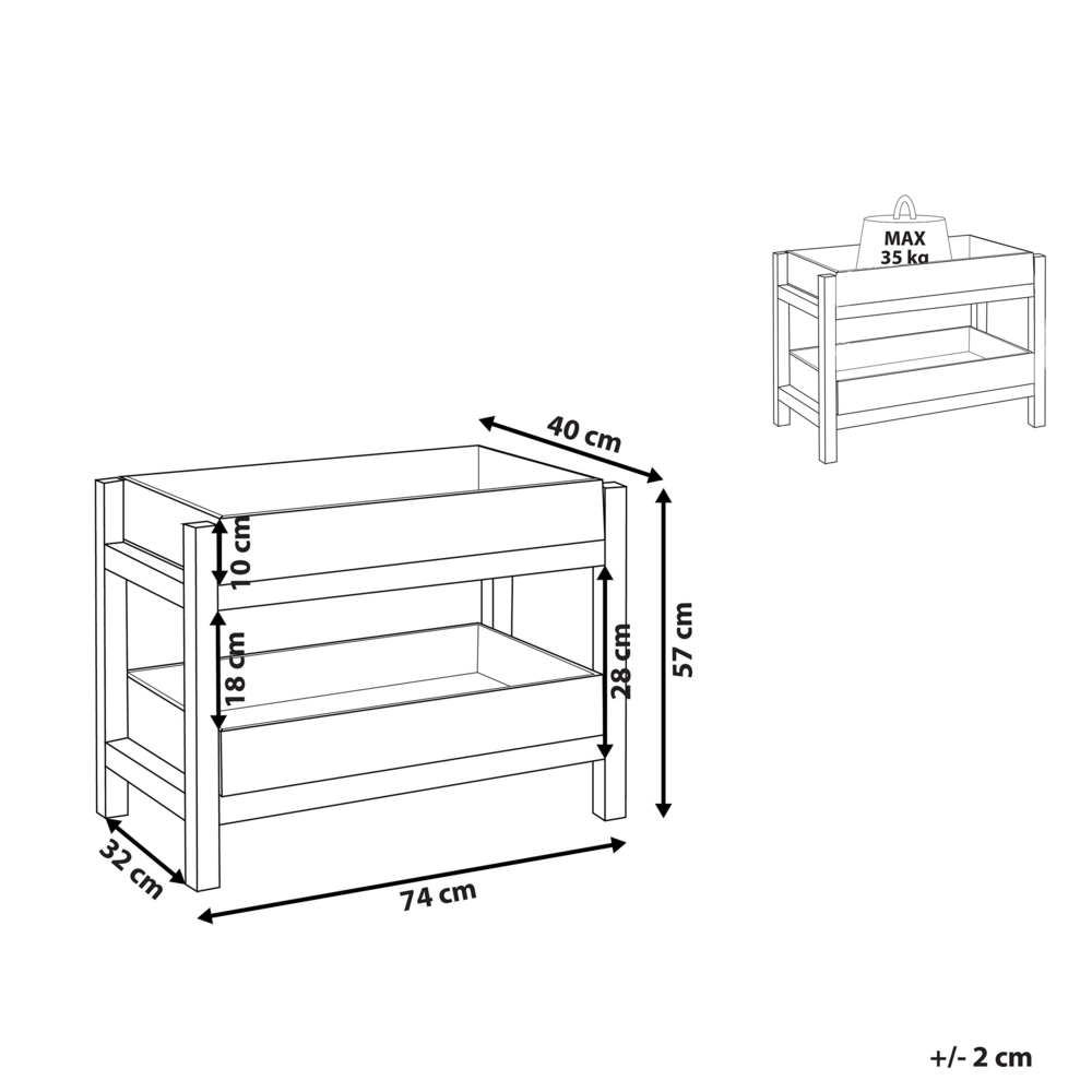 Comodino Aperto a 2 Ripiani in Legno d'Acacia e Cemento Grigio