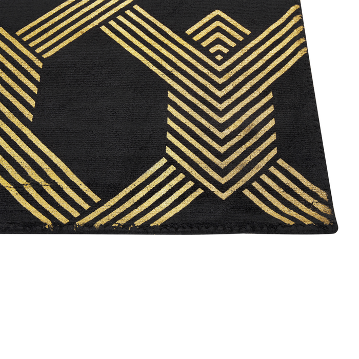 Tappeto Nero con Motivo Geometrico dorato Viscosa e Cotone 160 x 230 cm Stile Modern Glam