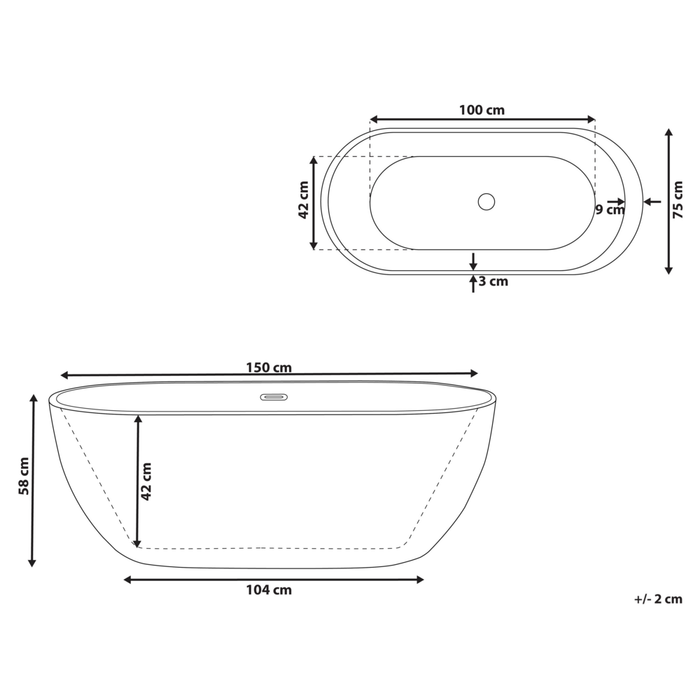 Moderna Vasca da Bagno Freestanding in Acrilico Sanitario 150 cm