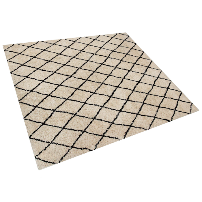 Tappeto tappetino Beige Con Nero 200 x 200 cm Motivo Geometrico Moderno