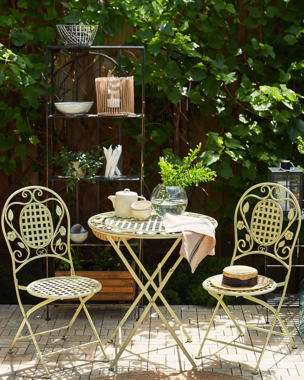 Set di 2 Sedie da Giardino Bistro Pieghevoli in Metallo Verde Chiaro