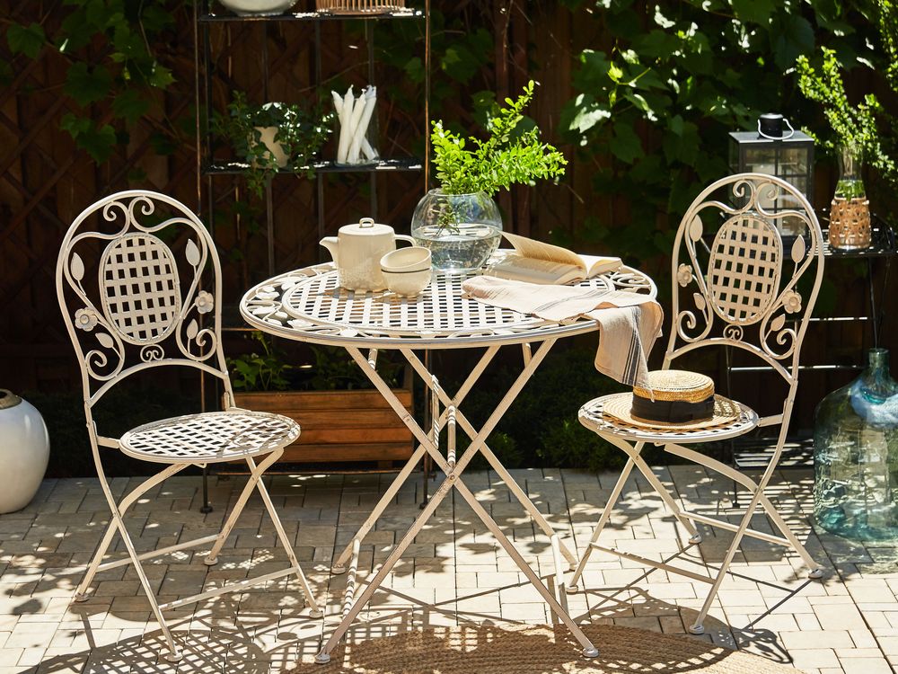 Tavolino da Giardino Bistro Pieghevole ø 90 cm in Metallo Bianco Sporco