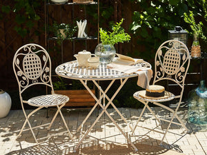 Tavolino da Giardino Bistro Pieghevole ø 90 cm in Metallo Bianco Sporco