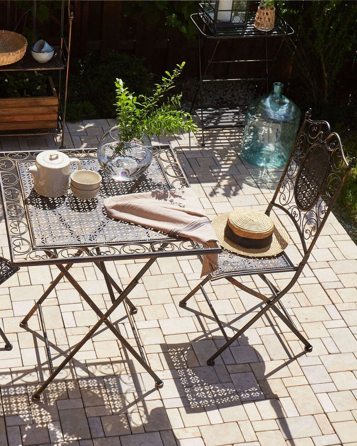 Set di 2 Sedie da Giardino Bistro Pieghevoli in Metallo Nero stile retrò esterno terrazzo