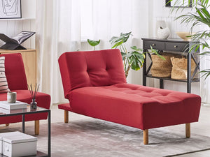 Chaise longue Rosso Tessuto Tappezzeria Gambe Legno Chiaro Stile Scandinavo