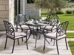 Set Bistro da Giardino a 4 Posti in Alluminio Nero con Cuscini