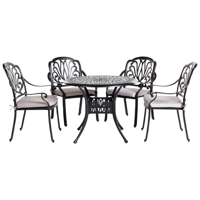 Set Bistro da Giardino a 4 Posti in Alluminio Nero con Cuscini