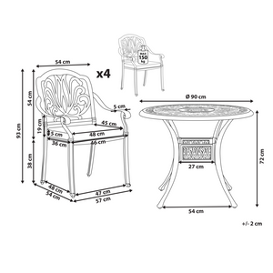 Set Bistro da Giardino a 4 Posti in Alluminio Nero con Cuscini