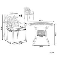 Set Bistro da Giardino a 4 Posti in Alluminio Bianco sporco con Cuscini