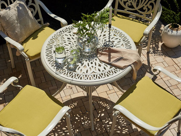 Tavolo Rotondo da Giardino Stile Vintage Alluminio Bianco sporco ø 90 cm