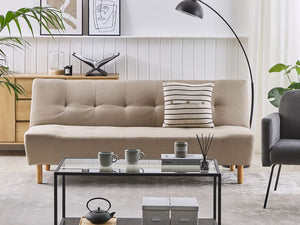 Divano Beige Rivestimento In Tessuto Gambe In Legno Chiaro 3 Posti Stile Scandinavo