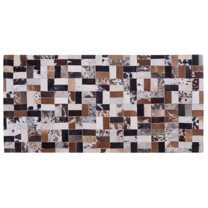 Tappeto tappetino Pelle Bovina Marrone e Beige 80 x 150 cm Rettangolare Patchwork Fatto a Mano
