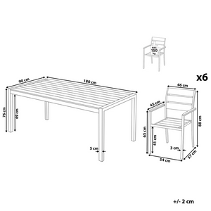Set da Giardino 6 Sedie Tavolo Rettangolare Grigio in Legno e Alluminio Anodizzato