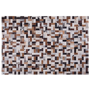 Tappeto tappetino Pelle Bovina Marrone e Beige 160 x 230 cm Rettangolare Patchwork Fatto a Mano