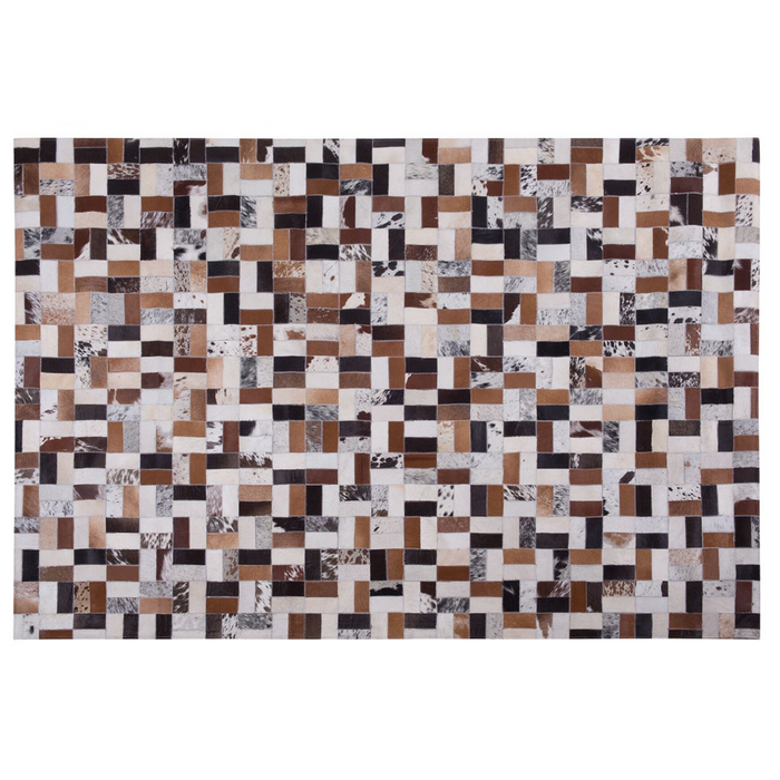 Tappeto tappetino Pelle Bovina Marrone e Beige 160 x 230 cm Rettangolare Patchwork Fatto a Mano