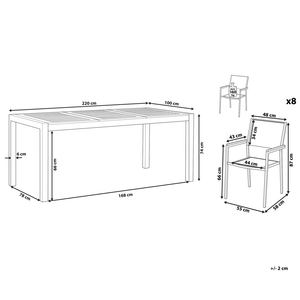 Set da pranzo da giardino con piano in legno di eucalipto chiaro e struttura in acciaio 220 x 100 cm con 8 sedie beige