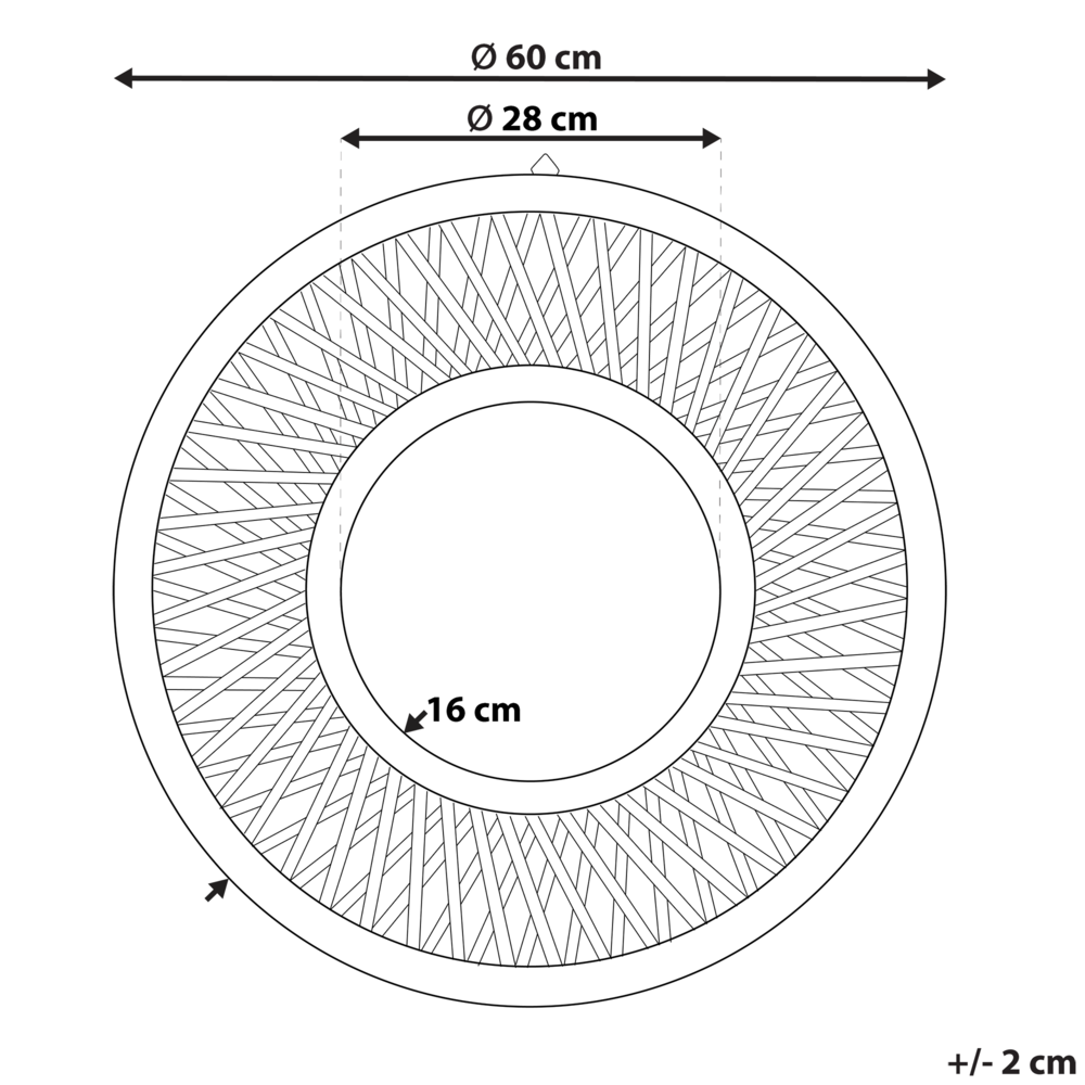 Specchio da Parete Rotondo 60 cm in Legno di Bambu Marrone Chiaro Motivo Geometrico