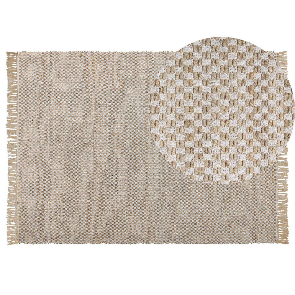 Tappeto in juta beige e cotone 140 x 200 cm con frange intrecciato a mano Boho ingresso camera da letto