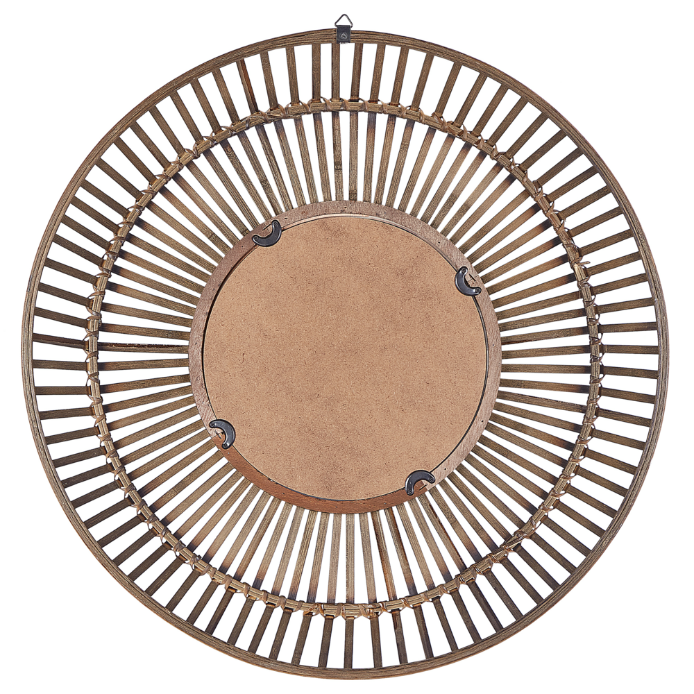 Specchio Rotondo Decorativo in Legno Scuro Stile Boho ø 66 cm rustico tradizionale soggiorno camera da letto