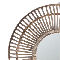 Specchio Rotondo Decorativo in Legno Scuro Stile Boho ø 66 cm rustico tradizionale soggiorno camera da letto