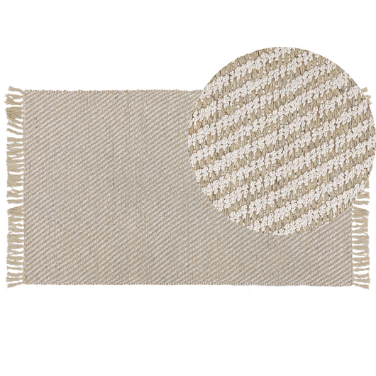 Tappeto in juta beige e cotone 80 x 150 cm con frange intrecciate a mano Boho ingresso camera da letto