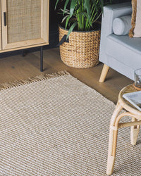 Tappeto in juta beige e cotone 140 x 200 cm con frange intrecciate a mano Boho ingresso camera da letto