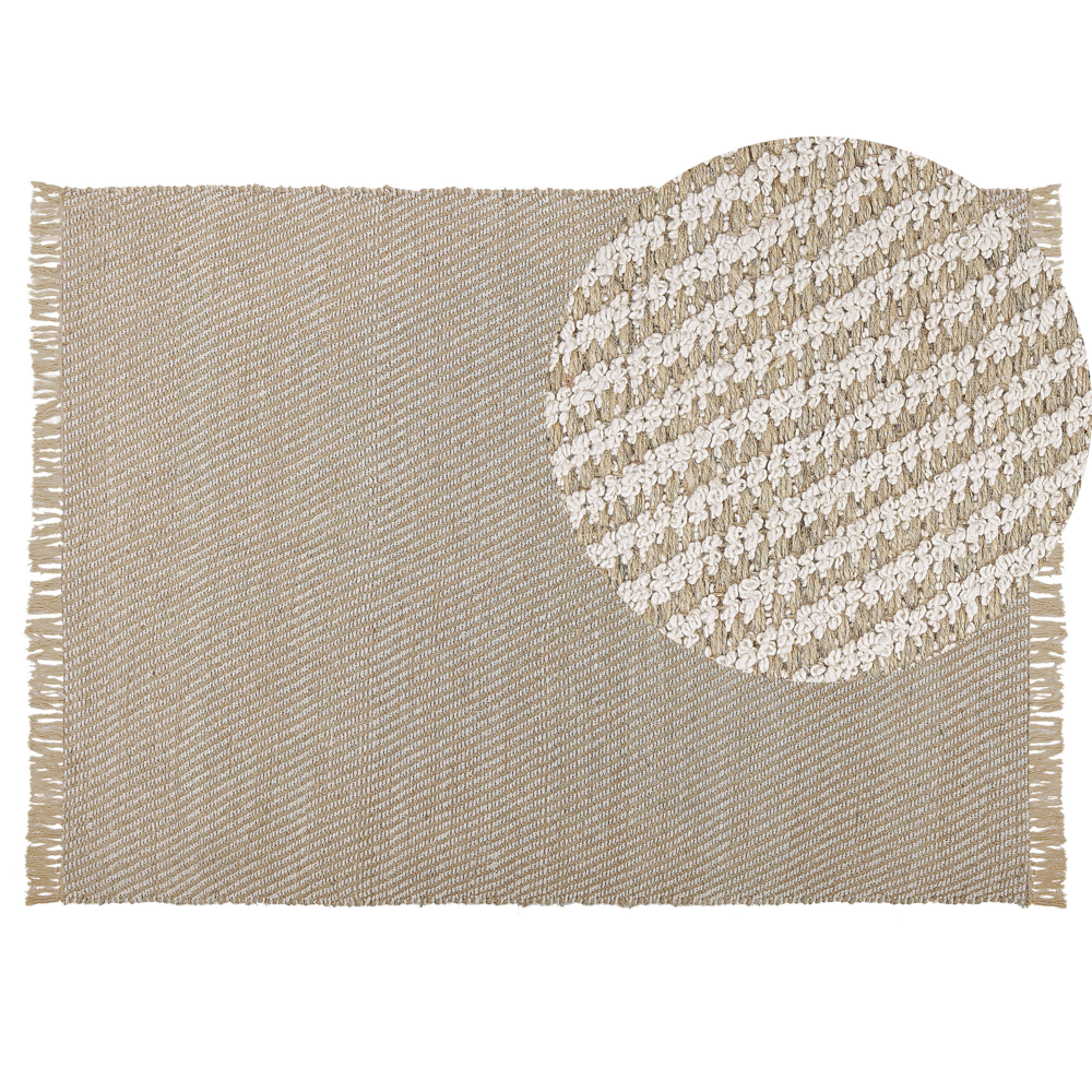 Tappeto in juta beige e cotone 140 x 200 cm con frange intrecciate a mano Boho ingresso camera da letto