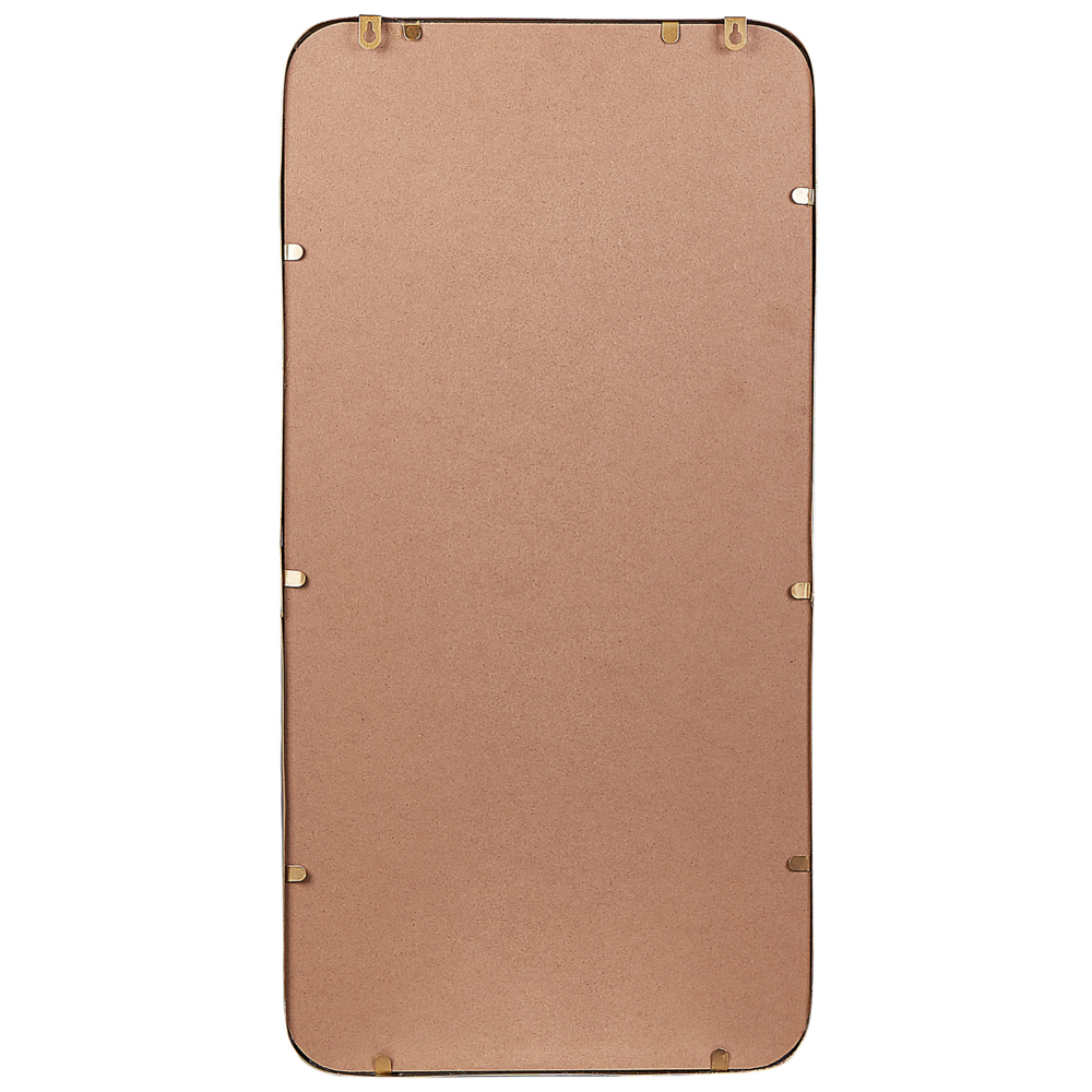 Specchio da parete in ferro dorato con cornice in metallo 40 x 80 cm Cestello portaoggetti in filo Glam