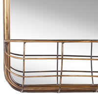 Specchio da parete in ferro dorato con cornice in metallo 40 x 80 cm Cestello portaoggetti in filo Glam