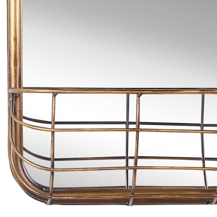 Specchio da parete in ferro dorato con cornice in metallo 40 x 80 cm Cestello portaoggetti in filo Glam