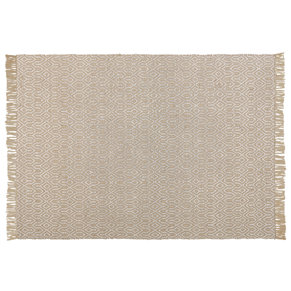 Tappeto in juta beige e cotone 140 x 200 cm intrecciato a mano con frange Boho soggiorno camera da letto