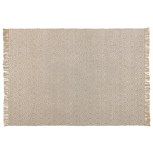 Tappeto in juta beige e cotone 140 x 200 cm intrecciato a mano con frange Boho soggiorno camera da letto