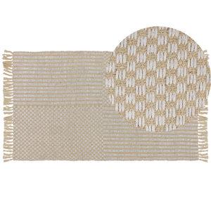 Tappeto in juta beige e cotone 80 x 150 cm con frange intrecciato a mano Boho ingresso camera da letto