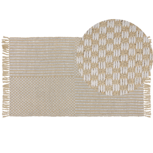 Tappeto in juta beige e cotone 80 x 150 cm con frange intrecciato a mano Boho ingresso camera da letto