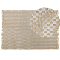 Tappeto in cotone beige 140 x 200 cm con frange intrecciate a mano Boho