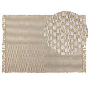 Tappeto in cotone beige 140 x 200 cm con frange intrecciate a mano Boho