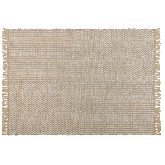 Tappeto in cotone beige 140 x 200 cm con frange intrecciate a mano Boho