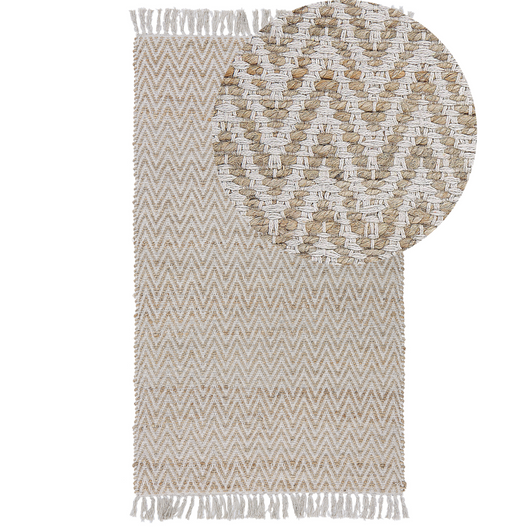 Tappeto in juta beige e cotone 80 x 150 cm con frange intrecciato a mano Boho ingresso camera da letto