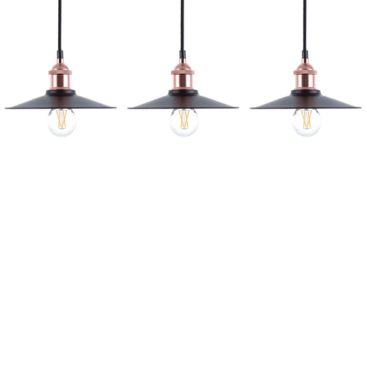 Set di 3 Lampadari in Stile Vintage Industriale in Colore Nero e Rame