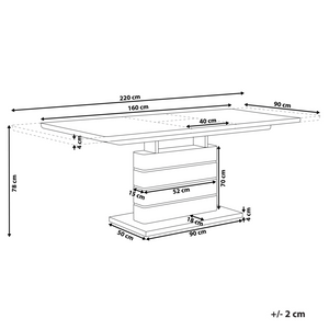 Tavolo da pranzo in legno bianco lucido con piano in vetro 90 x 180/220 cm alto piedistallo allungabile moderno