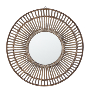 Specchio Rotondo Decorativo in Legno Scuro Stile Boho ø 66 cm rustico tradizionale soggiorno camera da letto