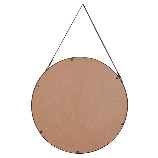 Specchio da parete con cinturino in finta pelle in metallo dorato anticato rotondo da 60 cm decorativo da appendere con moderno