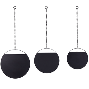 Set di 3 specchi da parete in metallo Nero con catene rotonde di varie dimensioni elemento decorativo design moderno