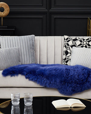 Morbido Tappeto in Vera Pelle di Pecora Blu Navy 65 x 110 cm stile moderno