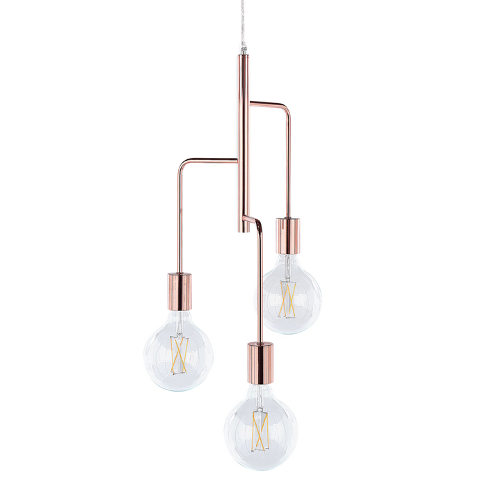 Lampadario Metallo Color Rame 3 Luci Effetto Lampadina Incandescenza