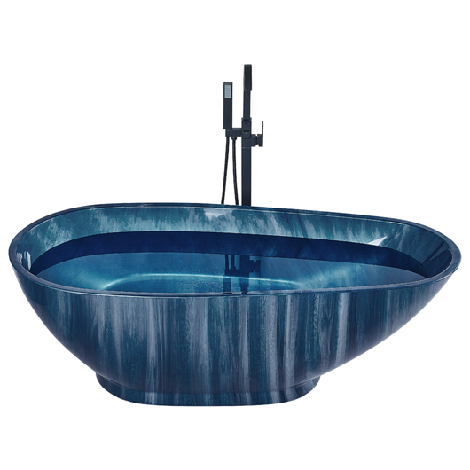 Vasca da bagno freestanding blu navy effetto marmo sanitario acrilico singolo 170 x 80 cm ovale design moderno