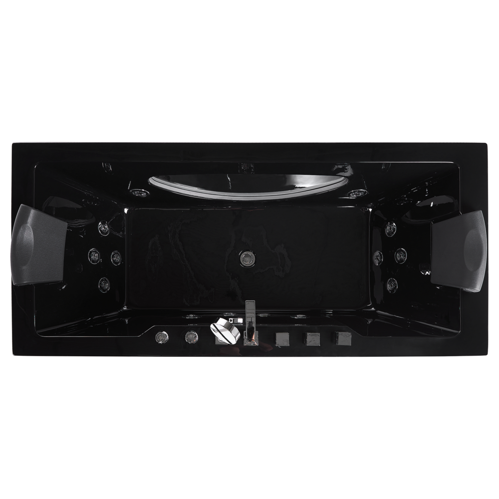 Vasca Idromassaggio Nero Sanitario Vetro Acrilico Frontale Trasparente Luci LED Poggiatesta Massaggio Getti d'Acqua Rettangolare 180 x 80 cm