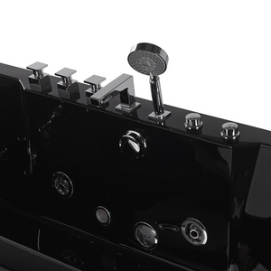 Vasca Idromassaggio Nero Sanitario Vetro Acrilico Frontale Trasparente Luci LED Poggiatesta Massaggio Getti d'Acqua Rettangolare 180 x 80 cm